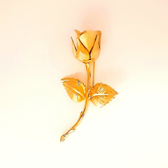 Giovanni Gold Rose Stem Brooch Floral Pin - Picture 3 of 9